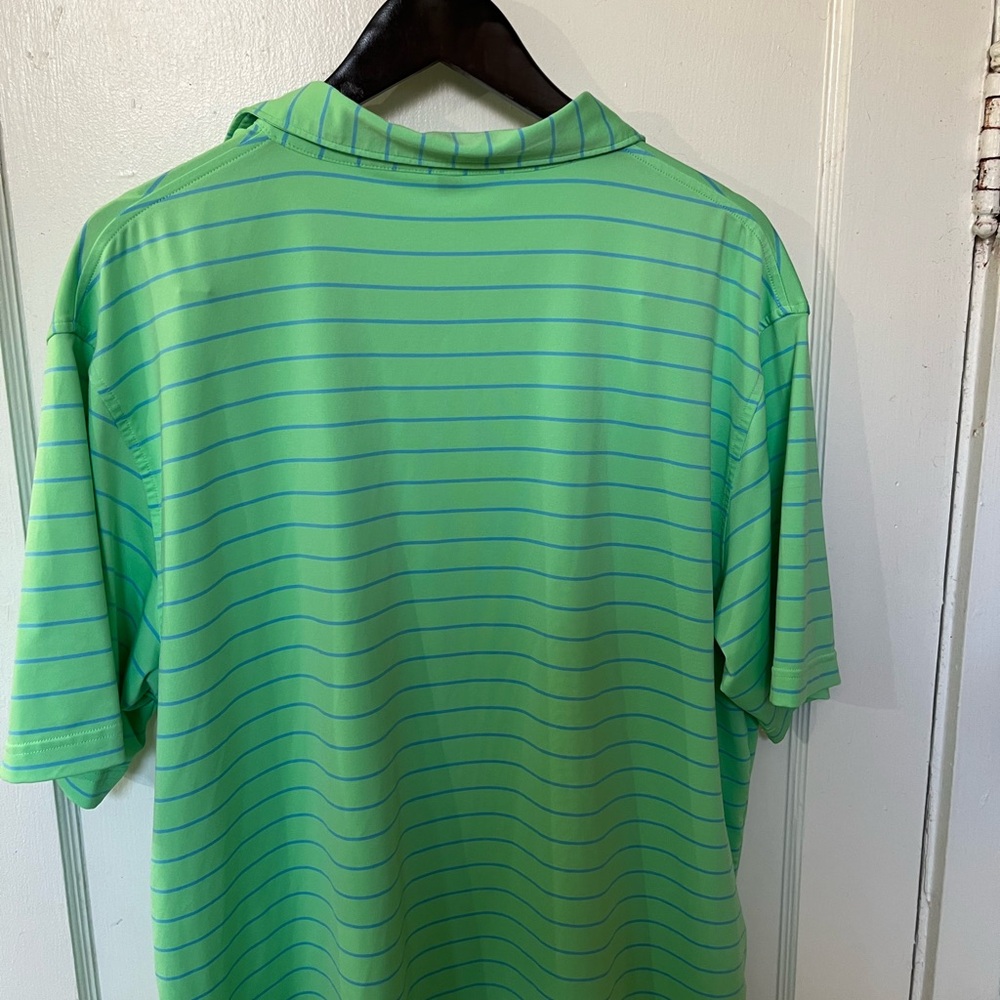 Peter Millar Summer Comfort Green Blue Striped Golf Polo Shirt Mens Large - Picture 7 of 7